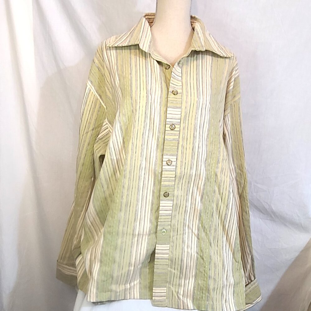 3XL Maltos Green Stripe French Cuff Button Down Collar Dress Shirt